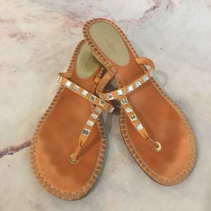 Cole Haan Orange Leather Crystal Trimmed Sandals